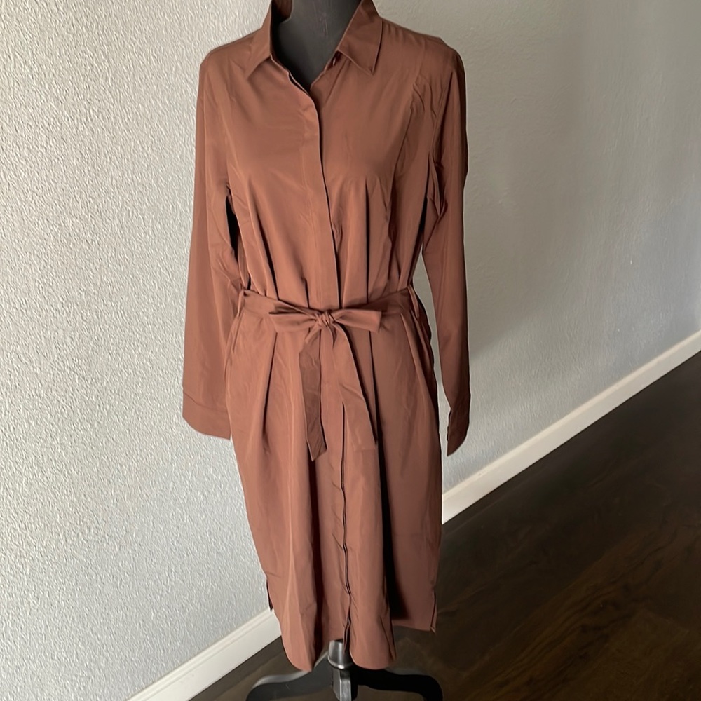 Modern Ambition Long Sleeve Tie Waist Shirtdress